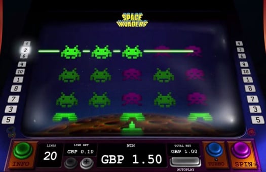 Призовая комбинация в игровом автомате Space Invaders